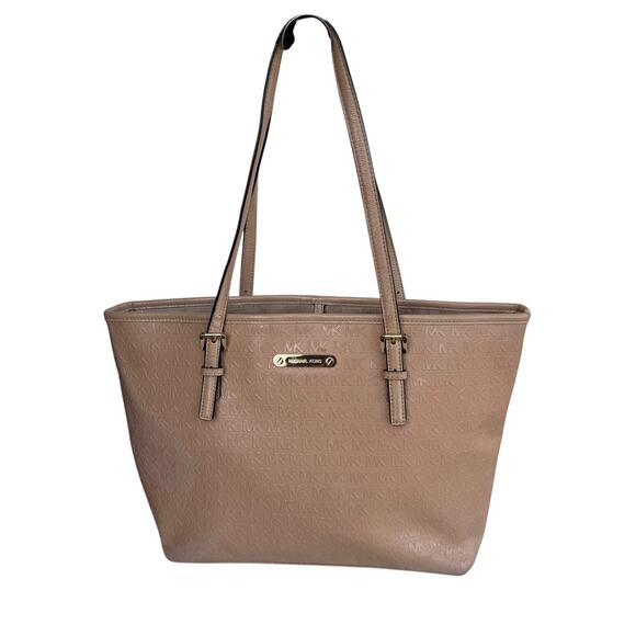 Michael Kors Signature Tan Patent Leather Double-Handle Tote Bag - Picture 1 of 16